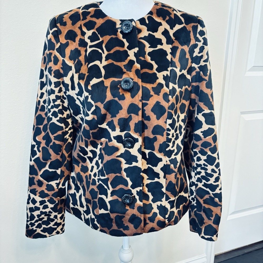 INC International Concepts Leopard Print Velvet Blazer Jacket Womens 8 Y2K Boho